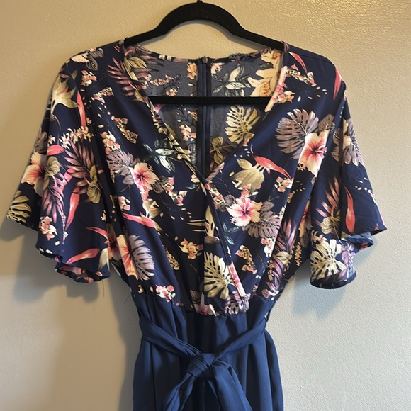 Bloomchic Plus Size Floral Patchwork Wrap Belted Pocket Jumpsuit - Picture 5 of 8